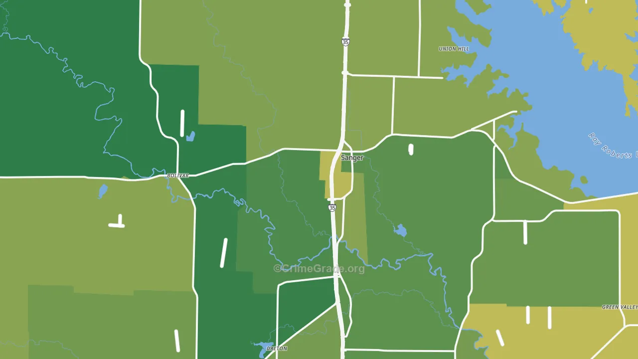 Sanger, TX Map of Assault Rates