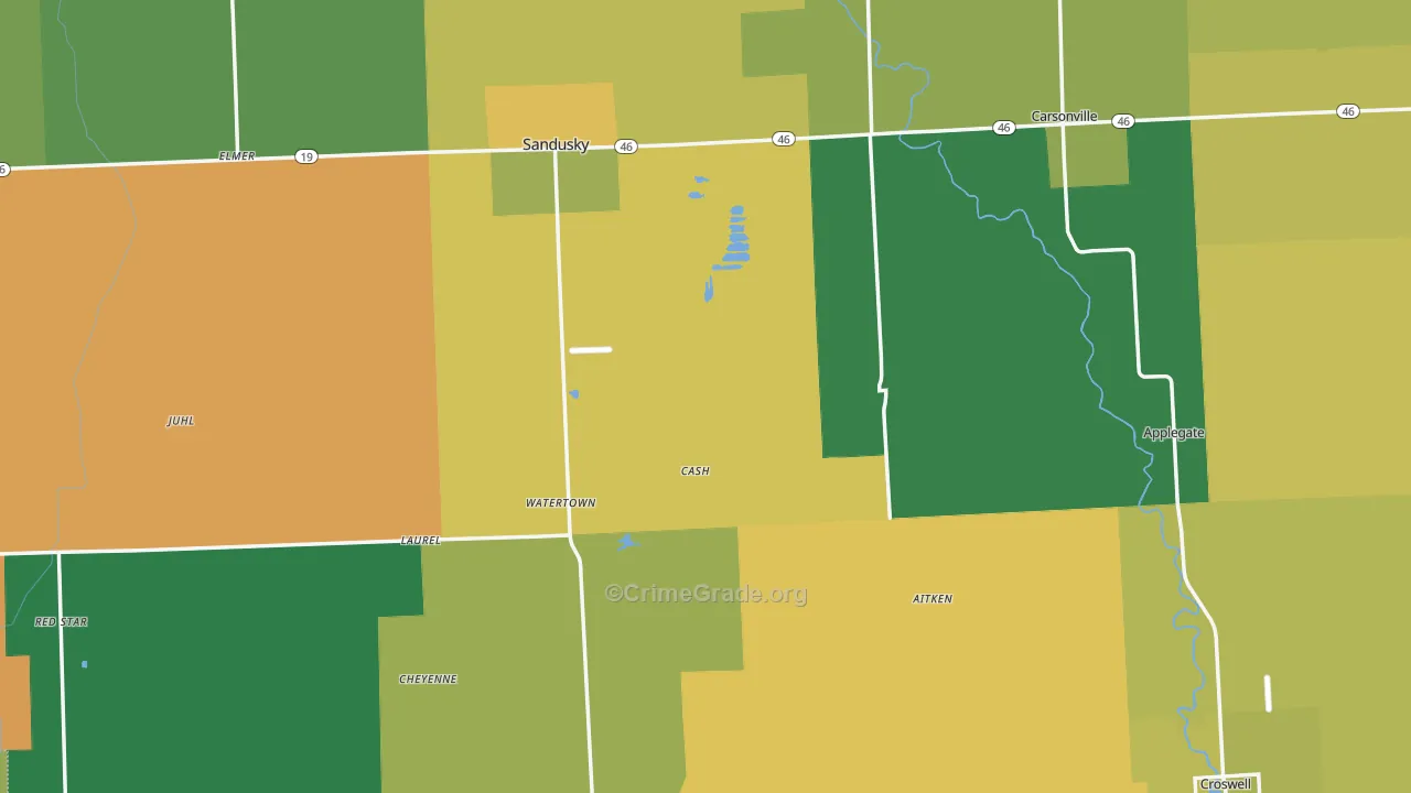 Sanilac County, MI Map of Assault Rates