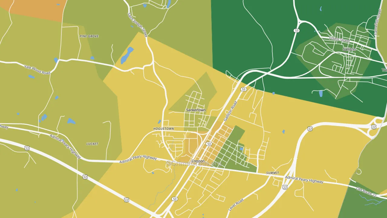 Sankertown, PA Map of Assault Rates