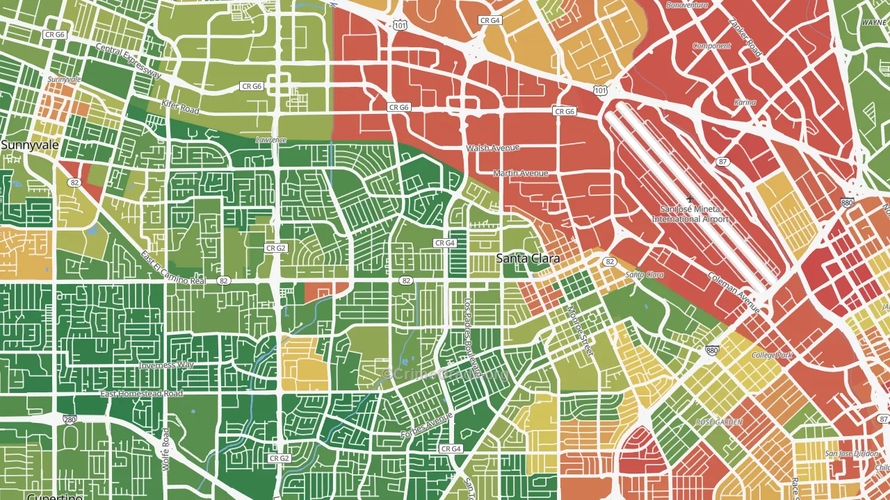 Santa Clara, CA Map of Assault Rates