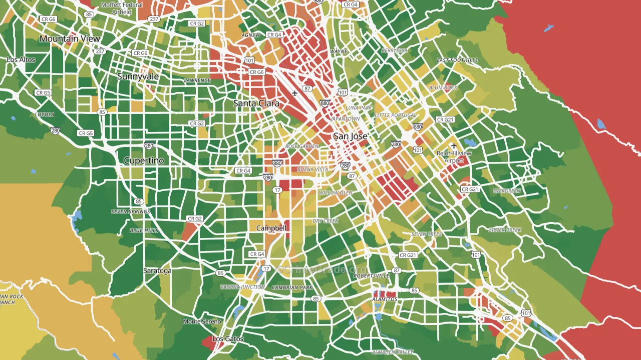Santa Clara County, CA Map of Assault Rates