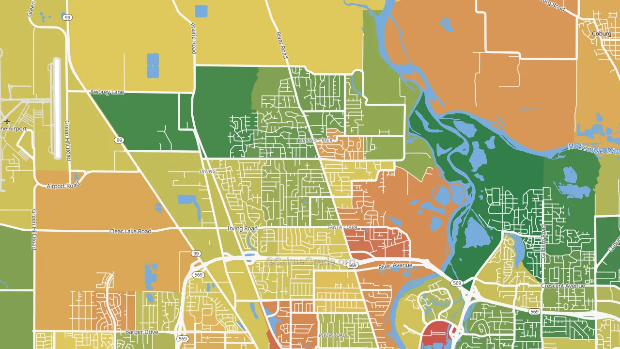 Santa Clara, Eugene, OR Map of Assault Rates
