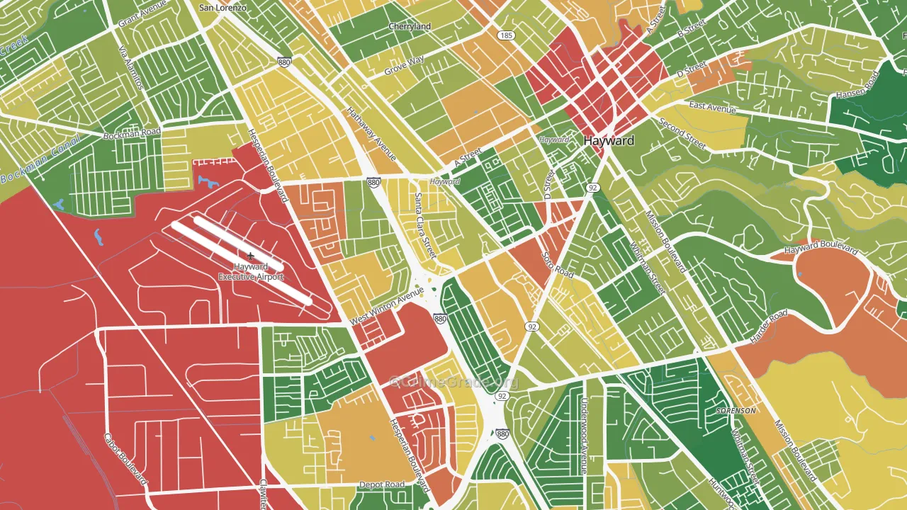 Santa Clara Street, Hayward, CA Map of Assault Rates