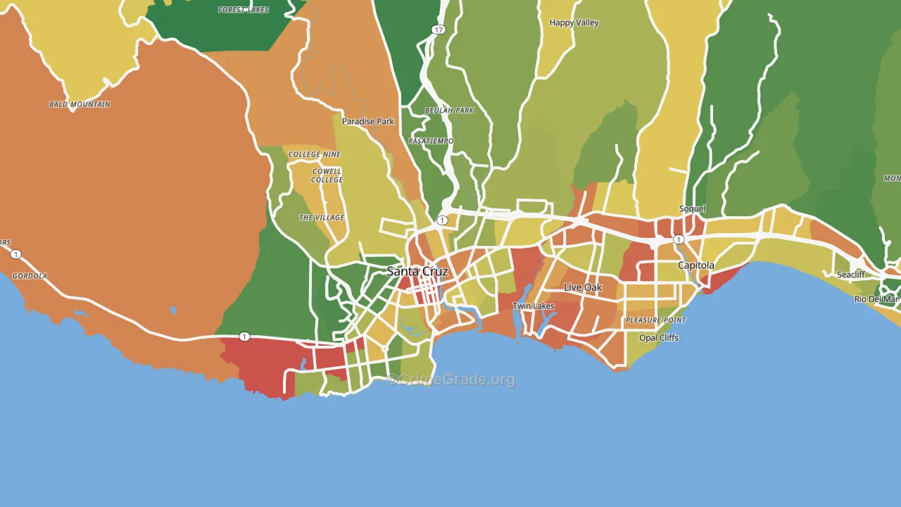 Santa Cruz, CA Map of Assault Rates