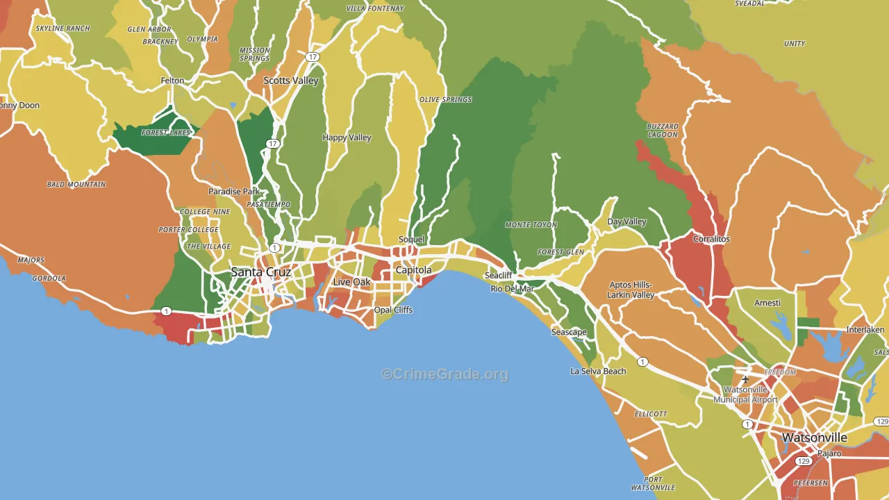 Santa Cruz County, CA Map of Assault Rates