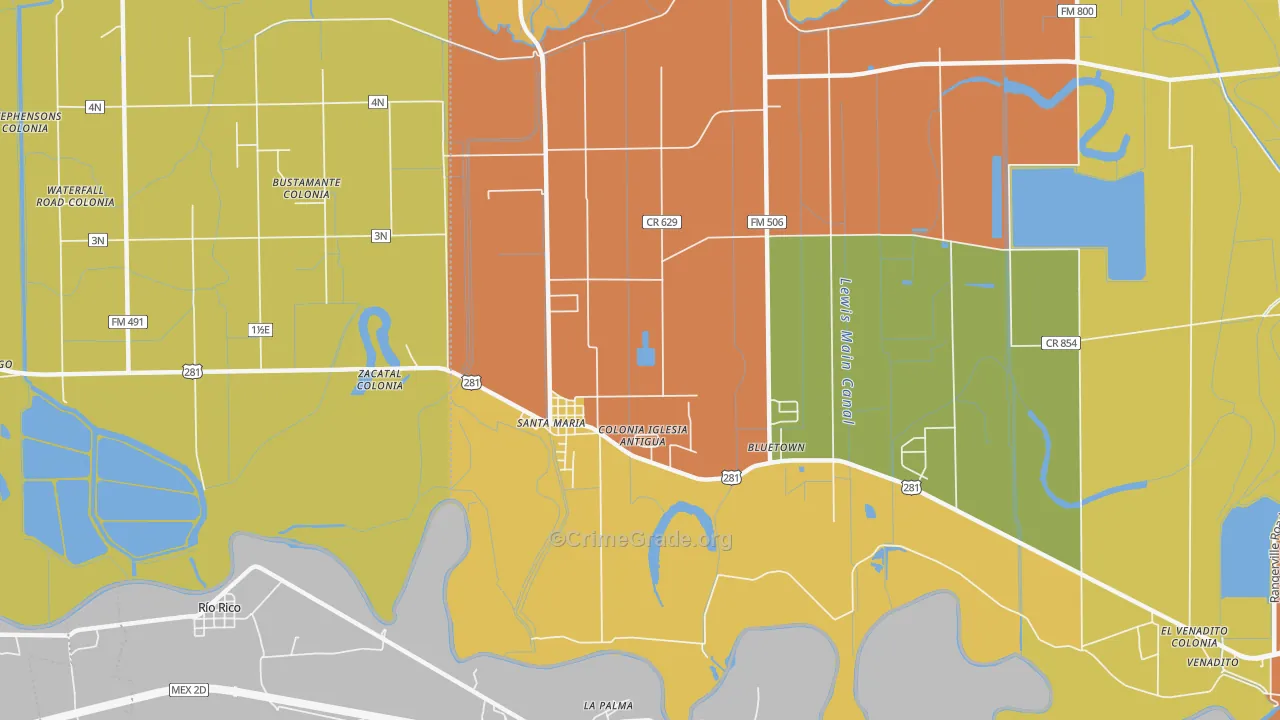 Santa Maria, TX Map of Assault Rates
