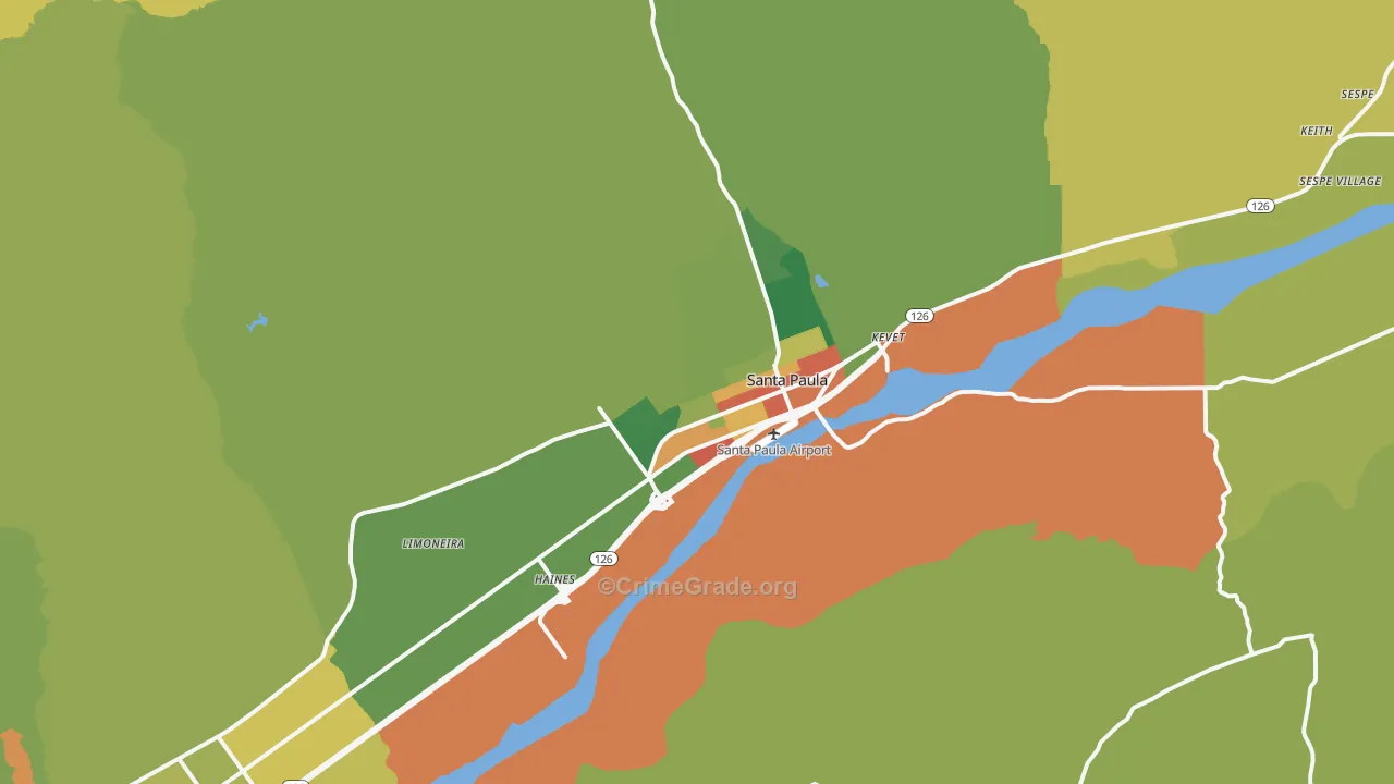 Santa Paula, CA Map of Assault Rates