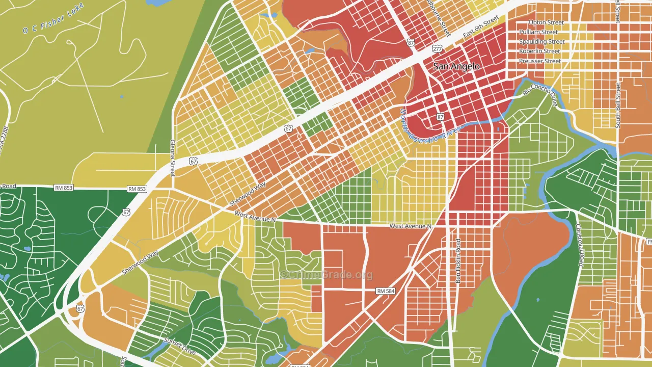 Santa Rita, San Angelo, TX Map of Assault Rates