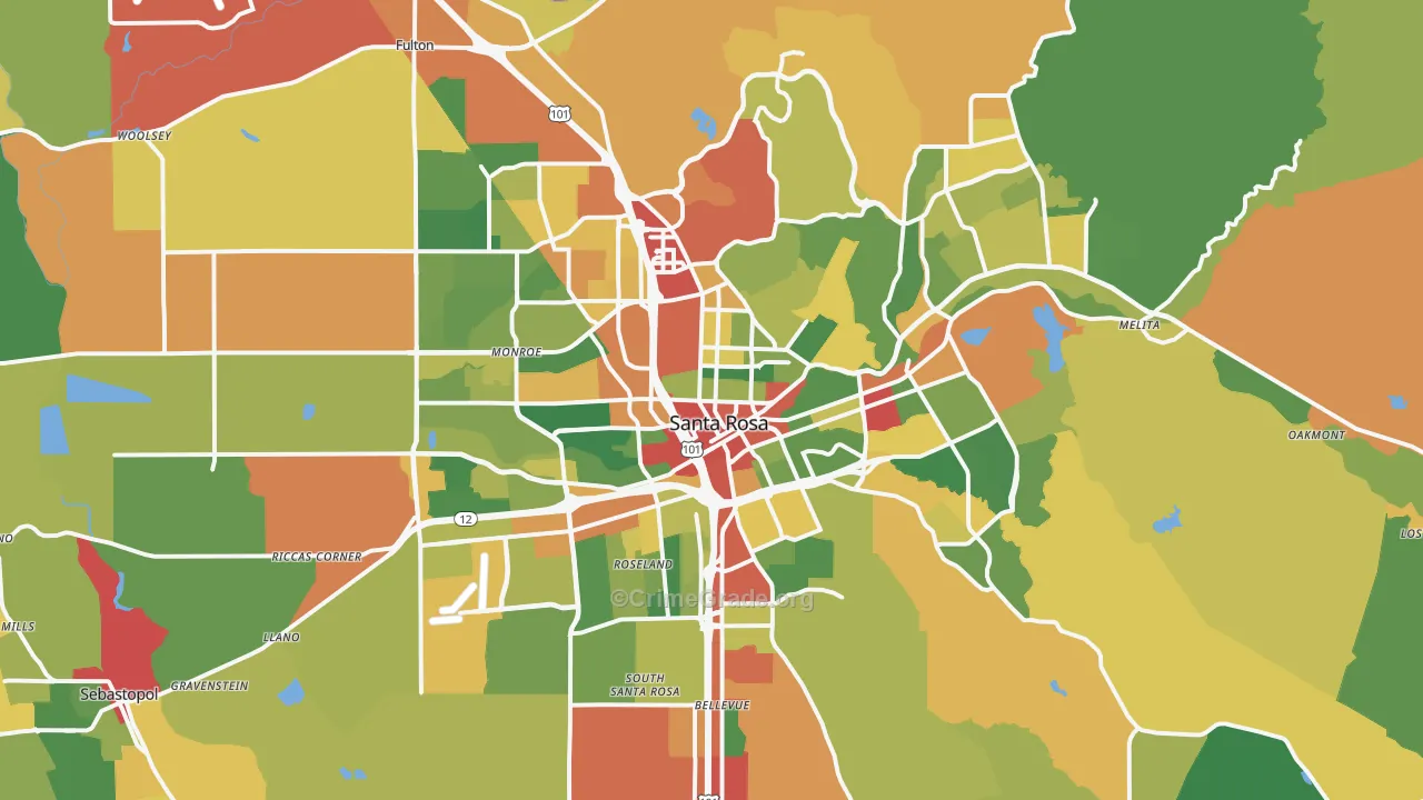 Santa Rosa, CA Map of Assault Rates