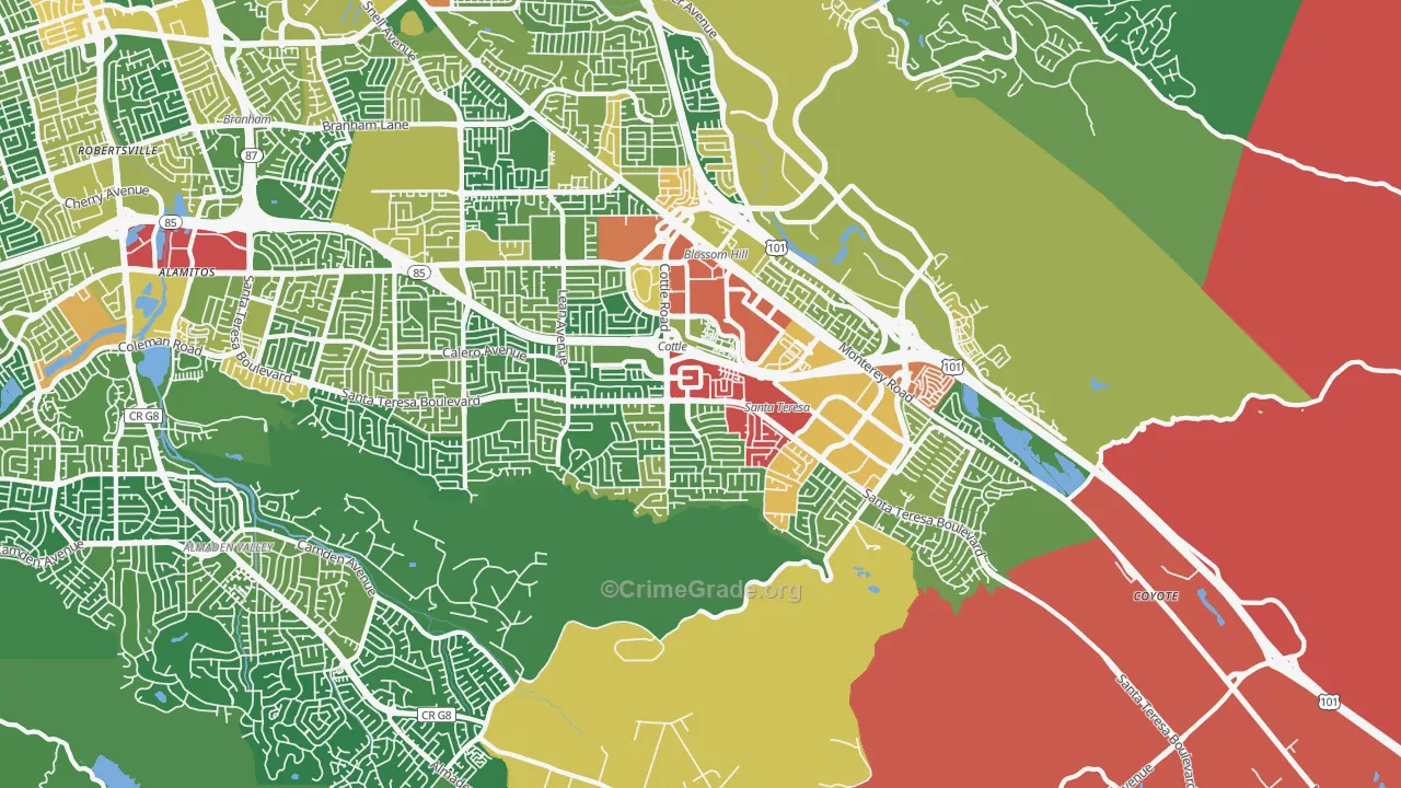 Santa Teresa, San Jose, CA Map of Assault Rates