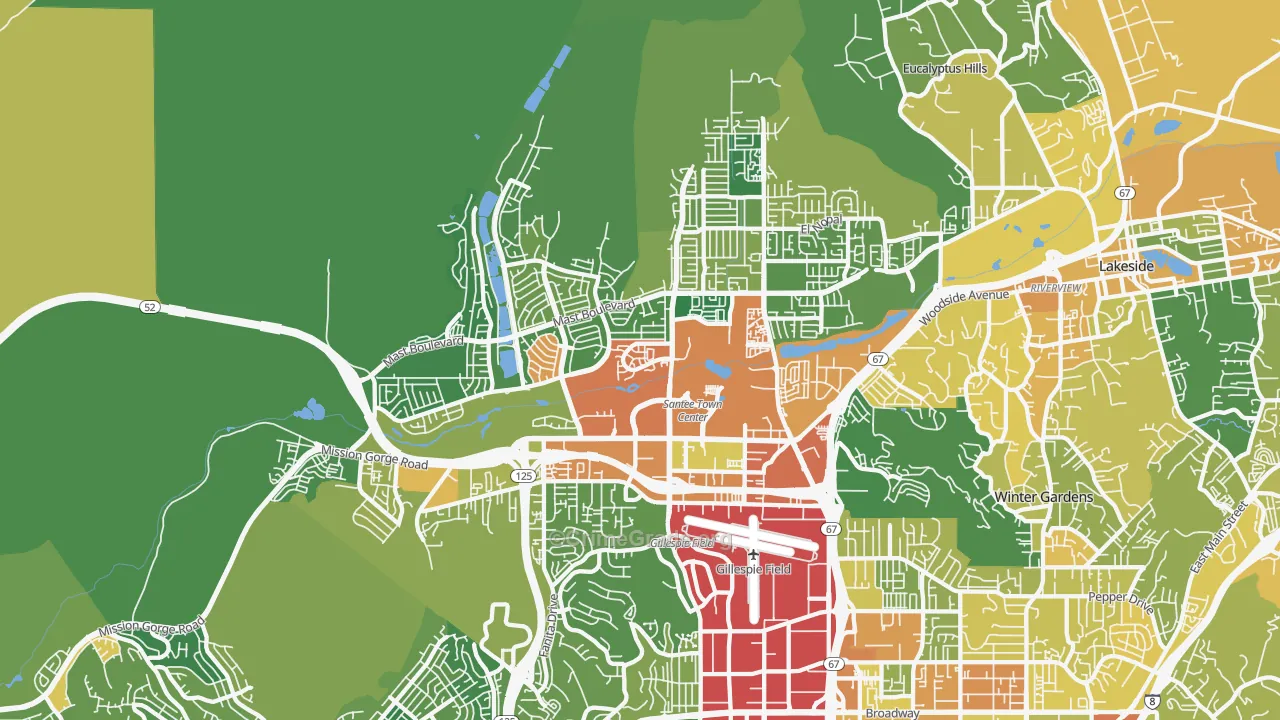 Santee, CA Map of Assault Rates