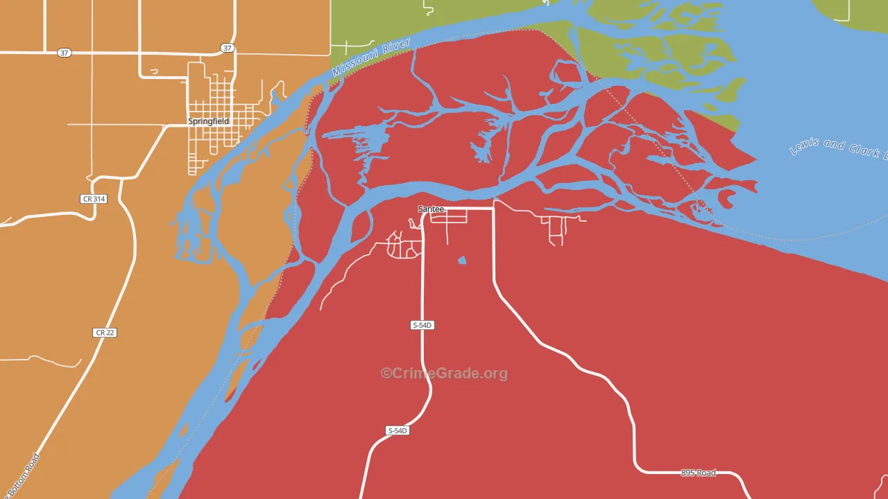 Santee, NE Map of Assault Rates