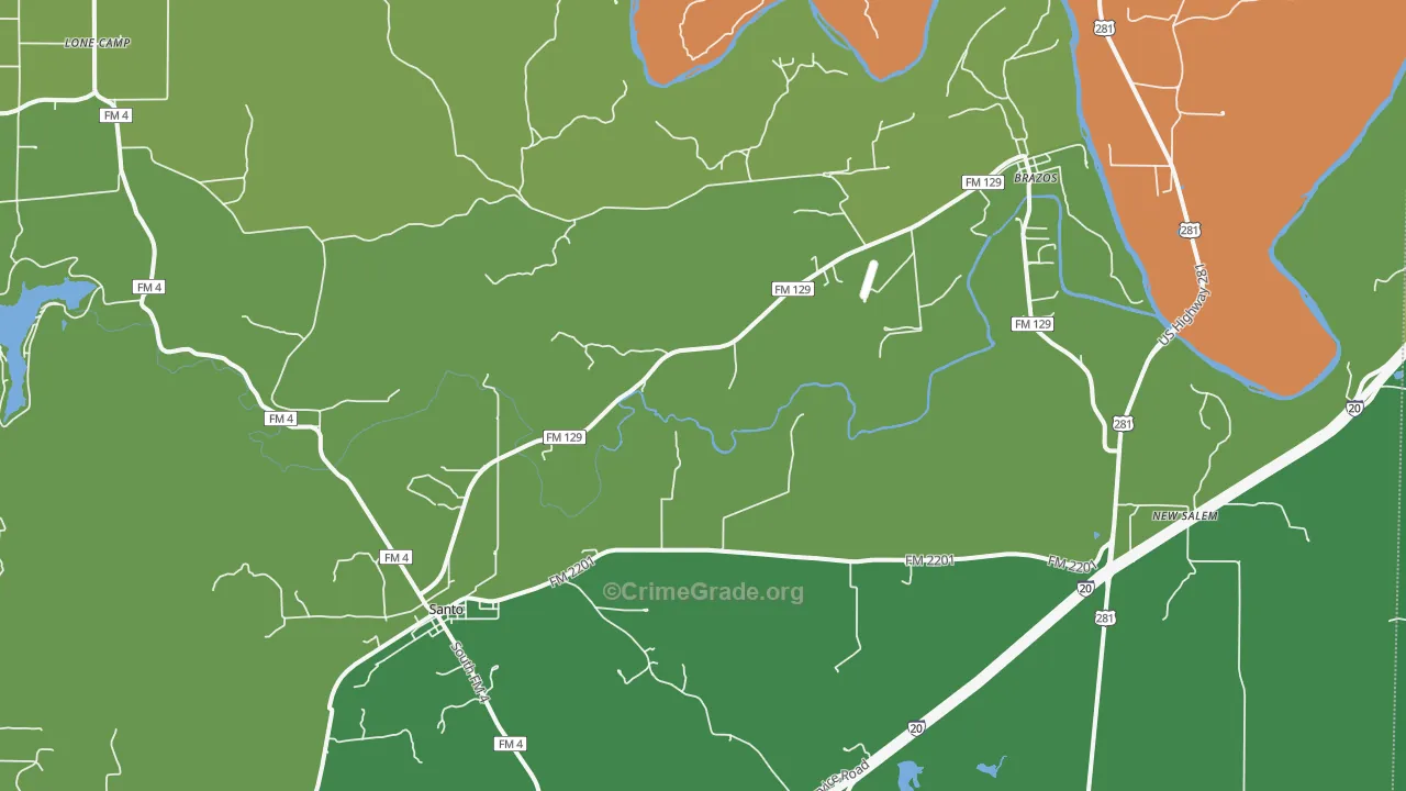 Santo, TX Map of Assault Rates