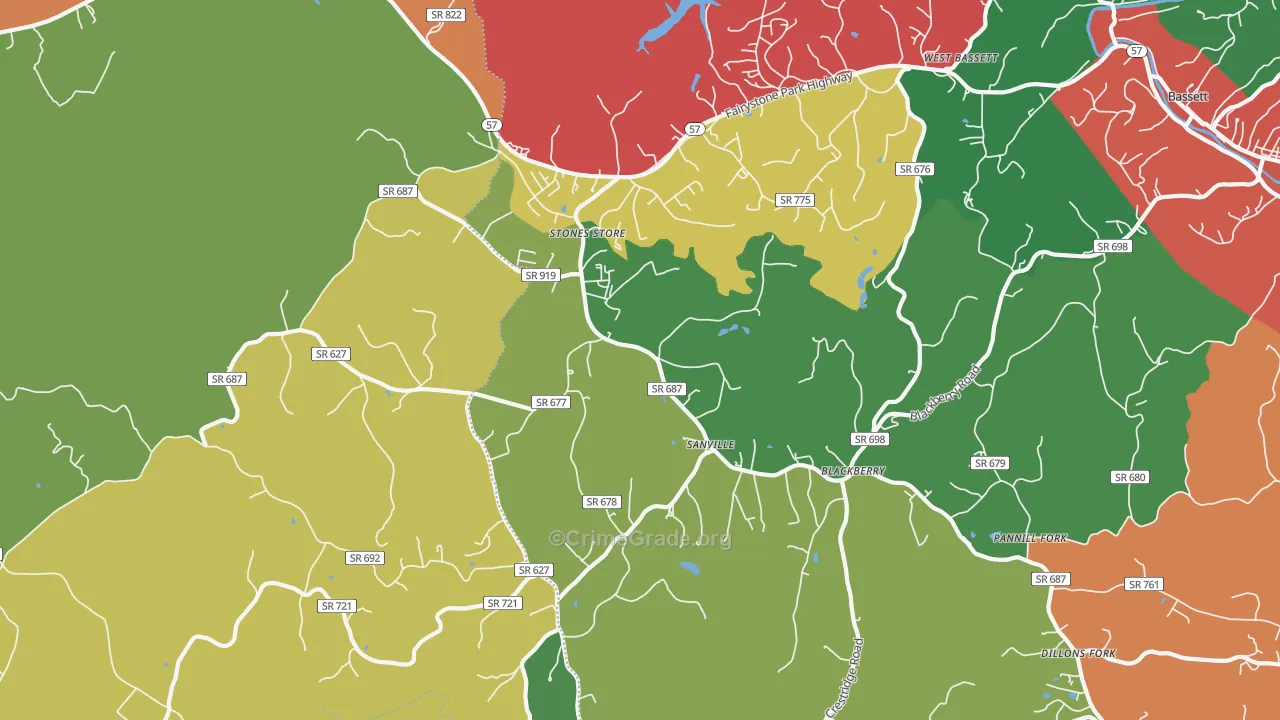 Sanville, VA Map of Assault Rates