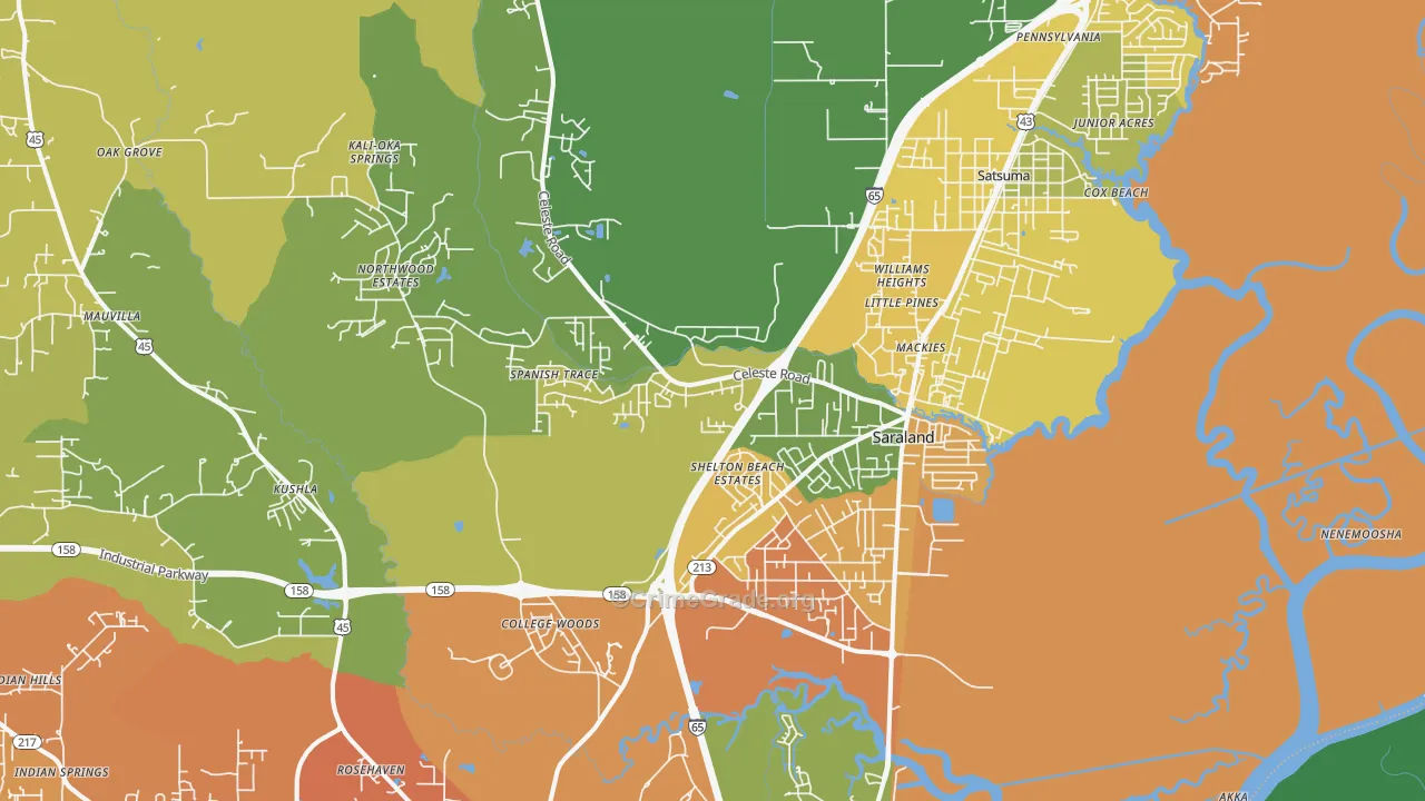 Saraland, AL Map of Assault Rates