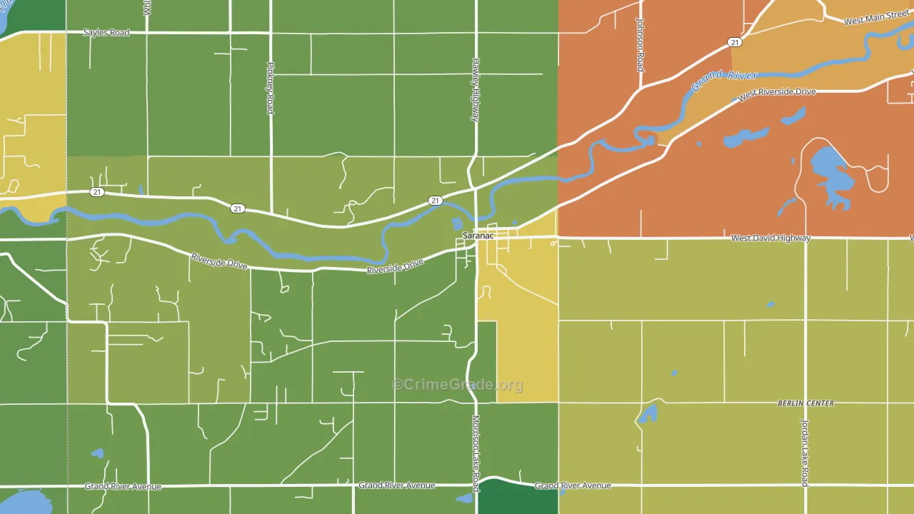 Saranac, MI Map of Assault Rates