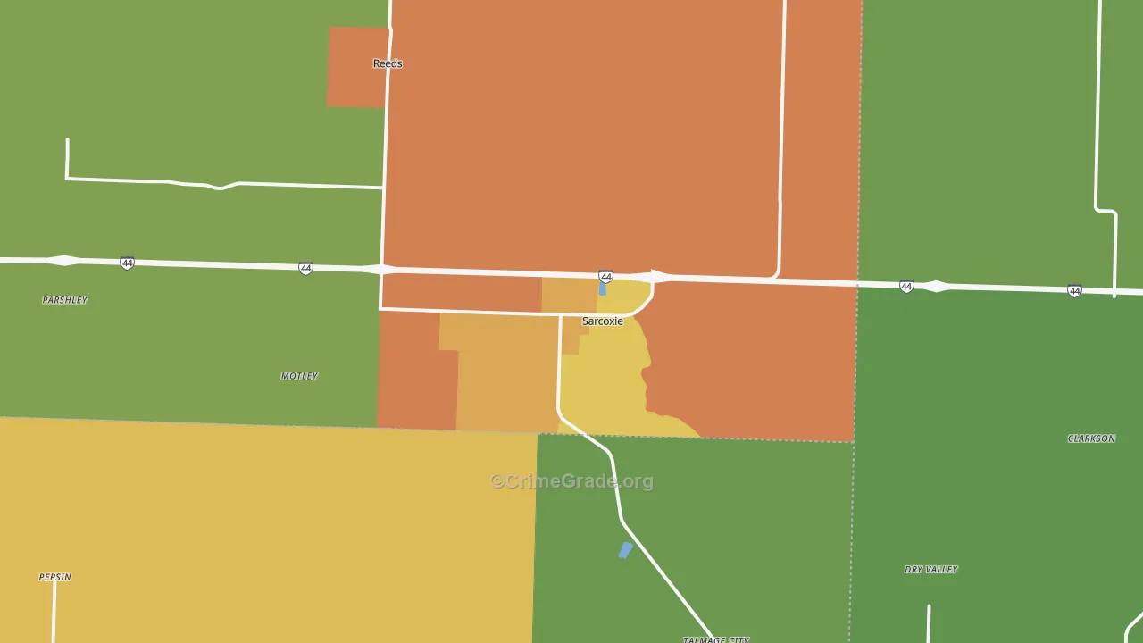 Sarcoxie, MO Map of Assault Rates
