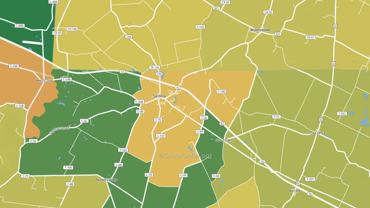 Sardinia, OH Map of Assault Rates