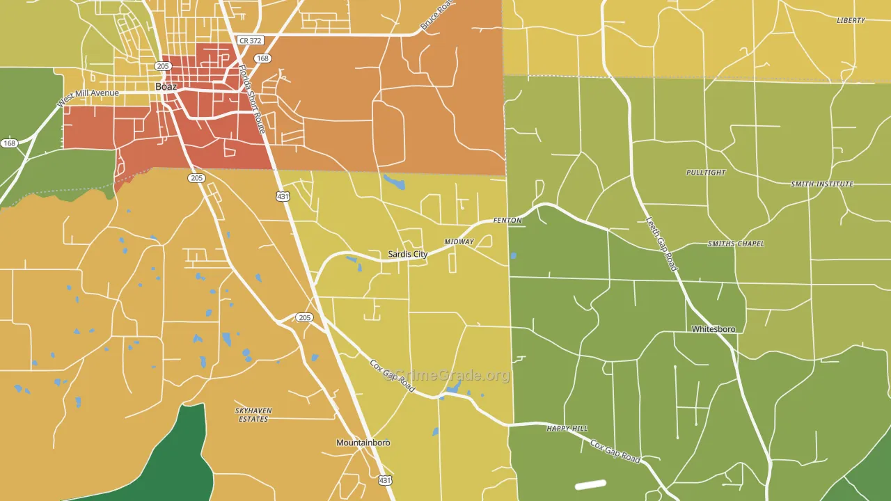Sardis City, AL Map of Assault Rates