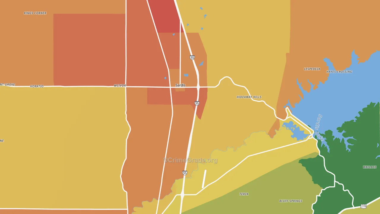 Sardis, MS Map of Assault Rates