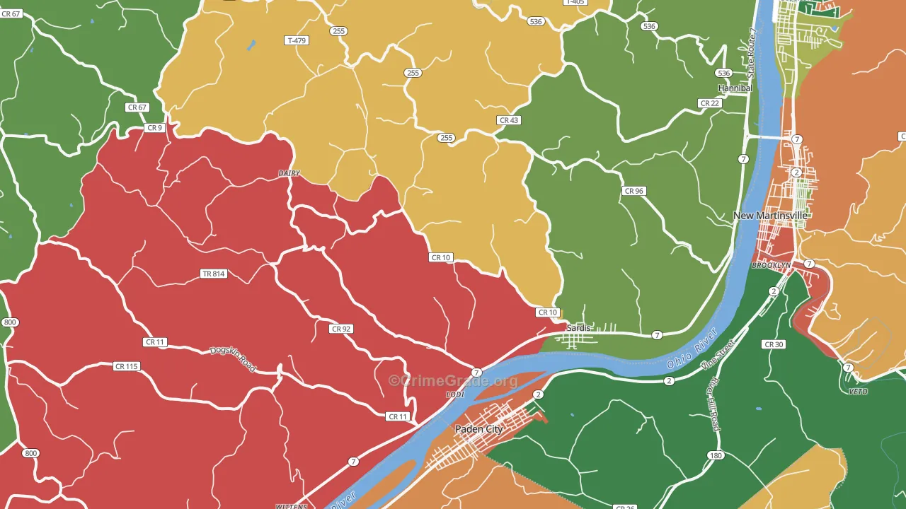 Sardis, OH Map of Assault Rates