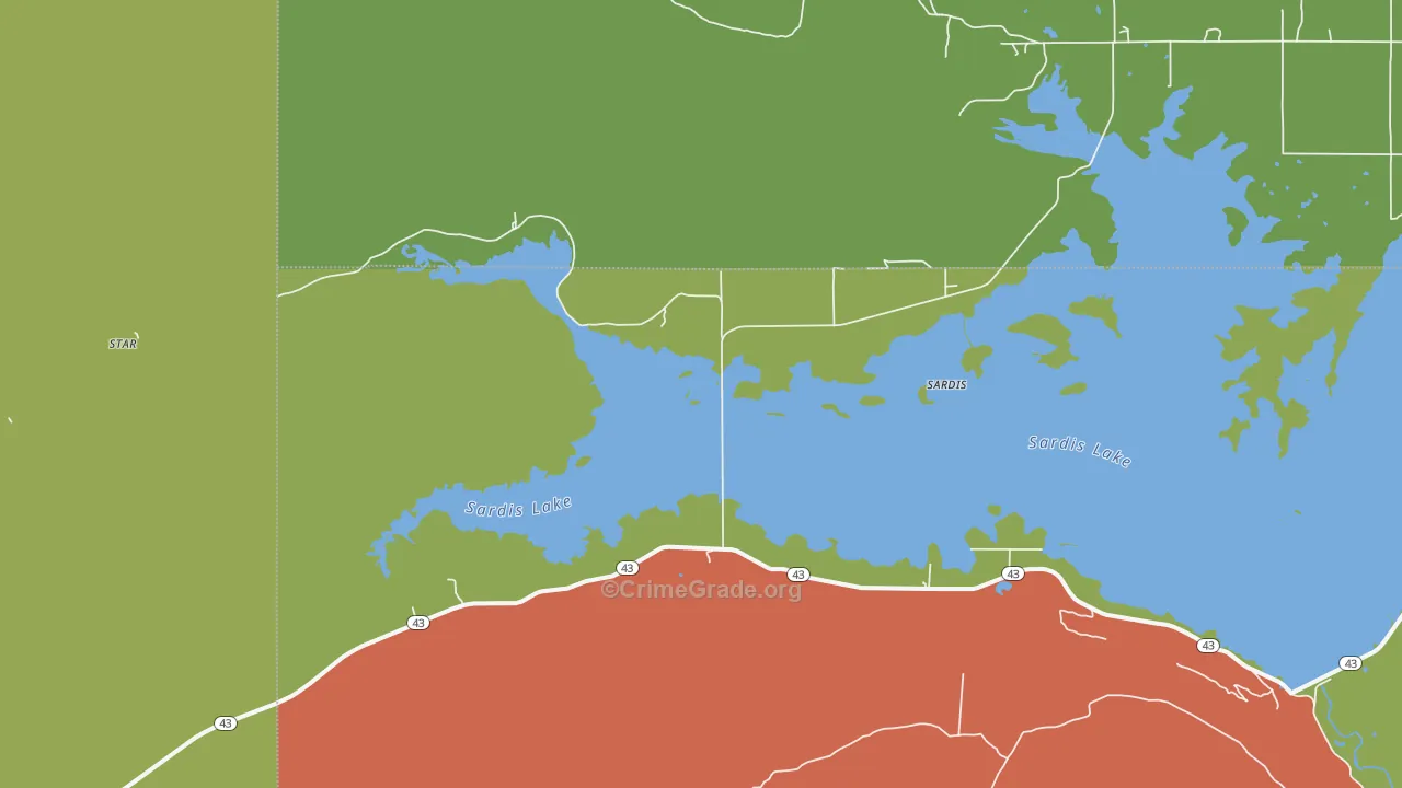 Sardis, OK Map of Assault Rates