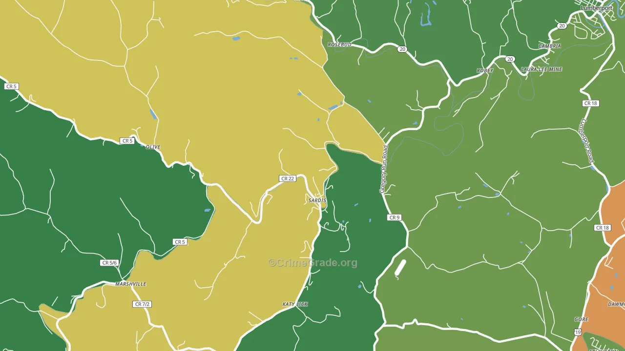 Sardis, WV Map of Assault Rates