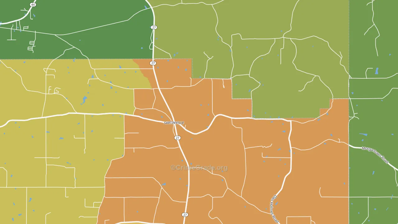 Sartinsville, MS Map of Assault Rates