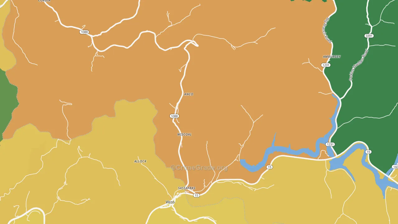 Sassafras, KY Map of Assault Rates