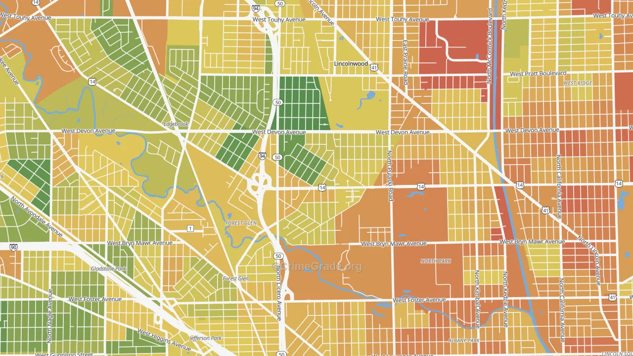 Sauganash, Chicago, IL Map of Assault Rates
