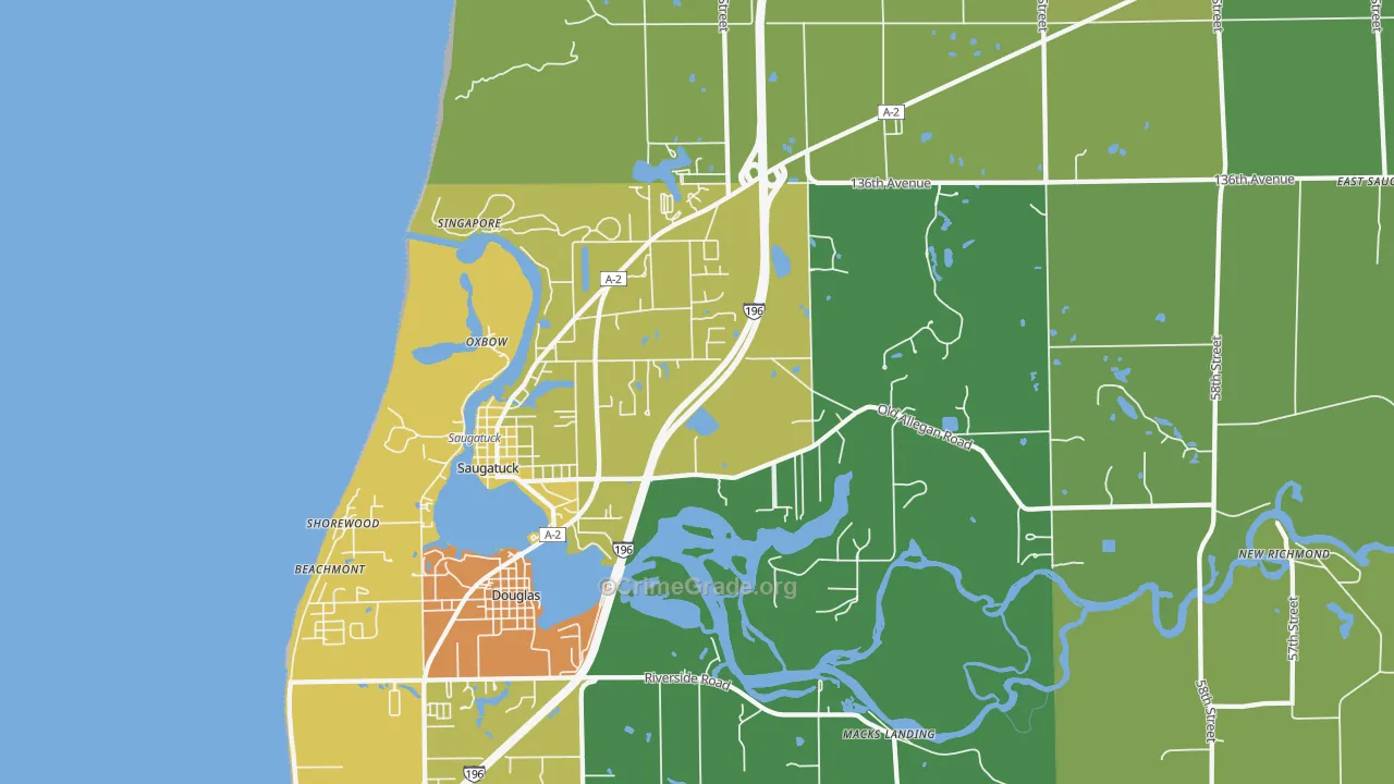 Saugatuck, MI Map of Assault Rates