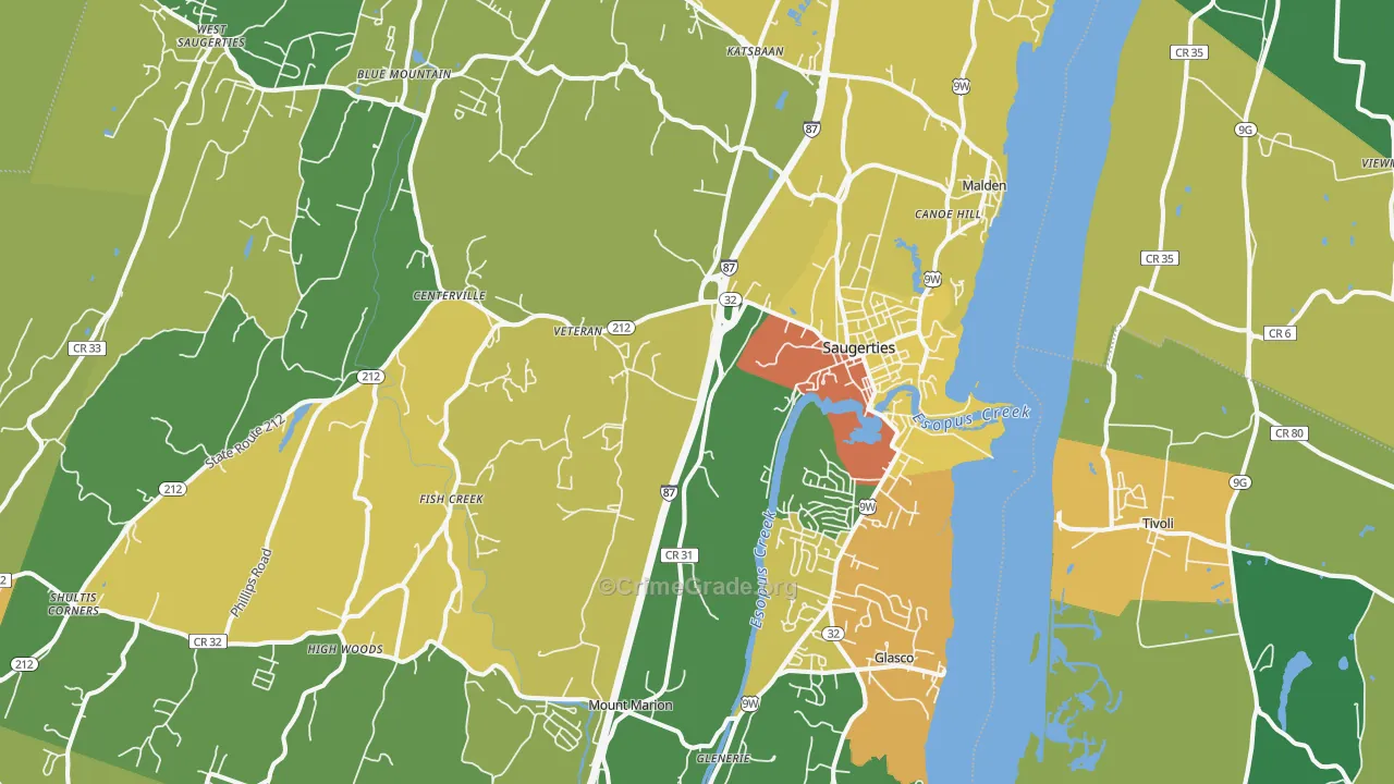 Saugerties, NY Map of Assault Rates
