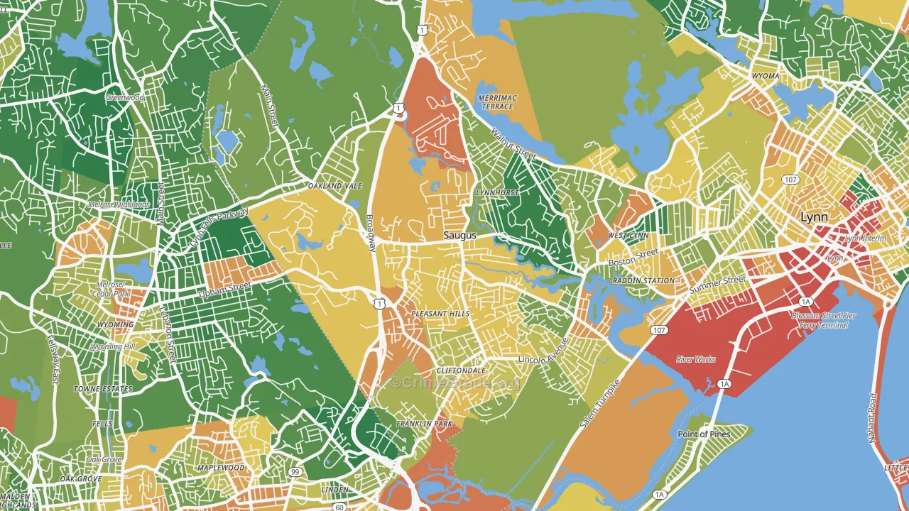 Saugus, MA Map of Assault Rates