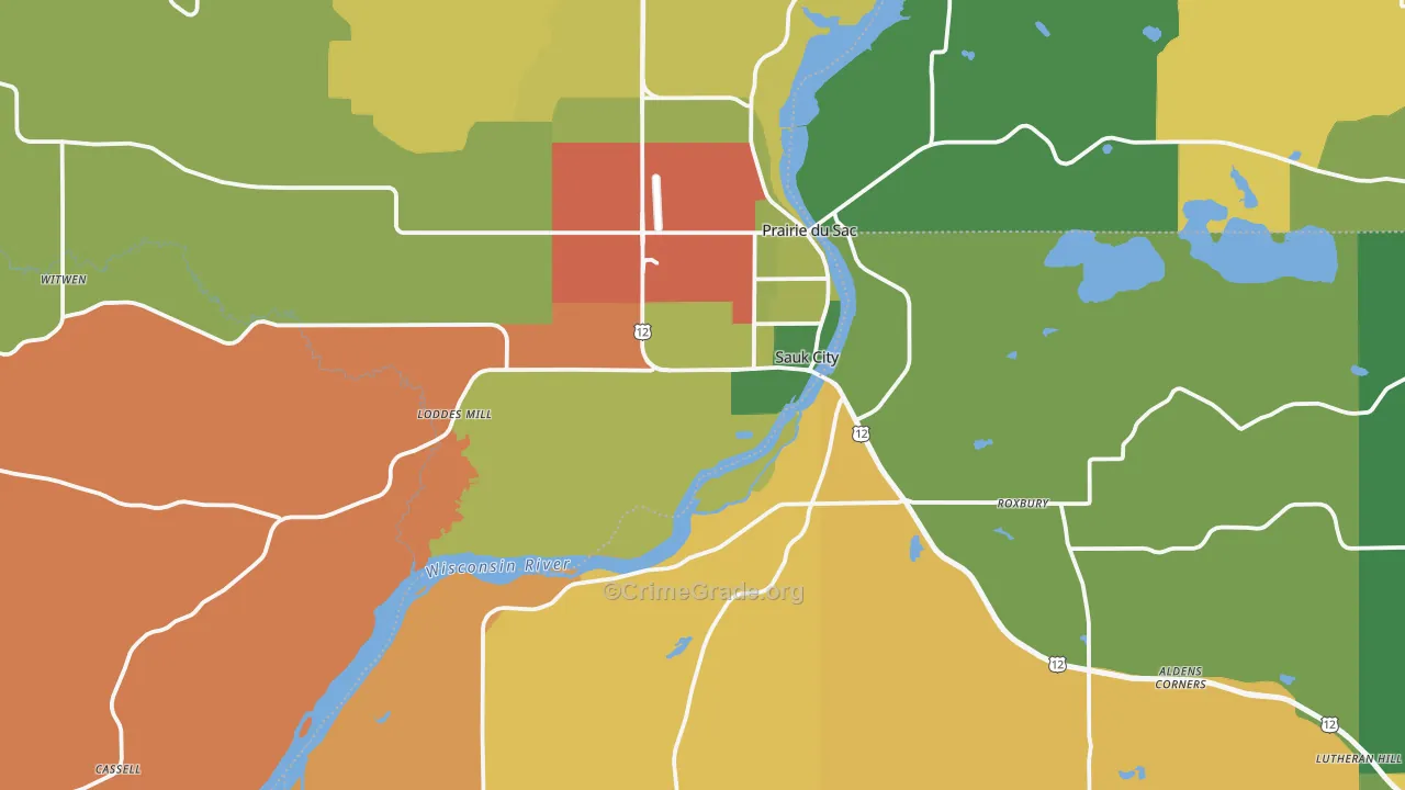 Sauk City, WI Map of Assault Rates