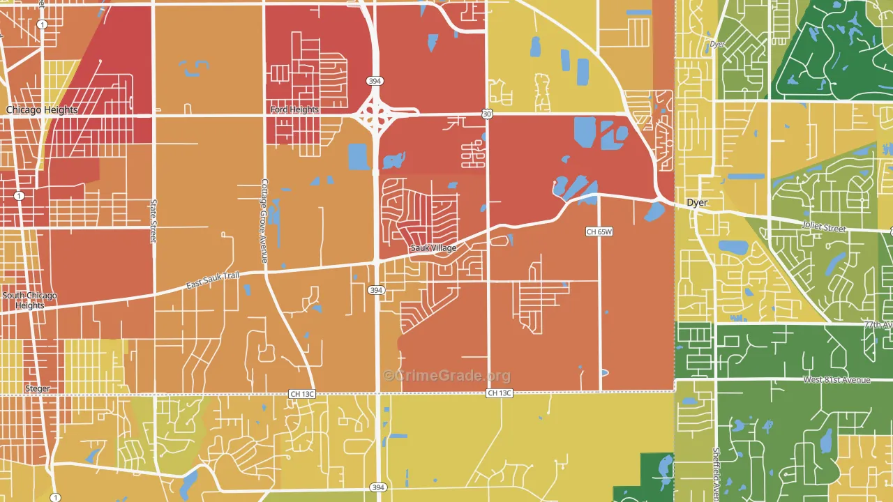 Sauk Village, IL Map of Assault Rates