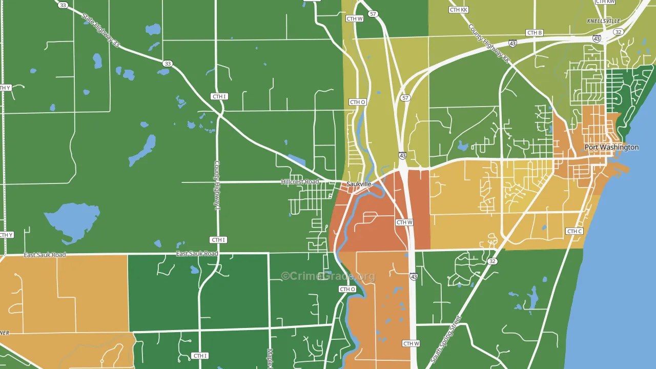Saukville, WI Map of Assault Rates