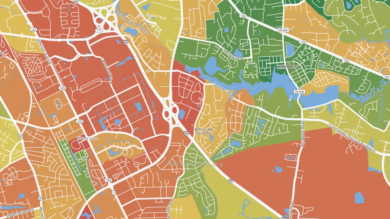 Saunders, Newport News, VA Map of Assault Rates