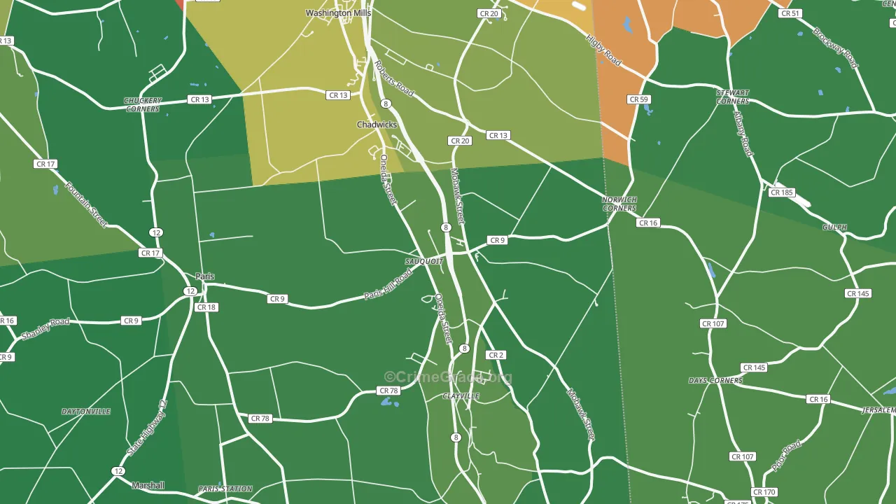 Sauquoit, NY Map of Assault Rates