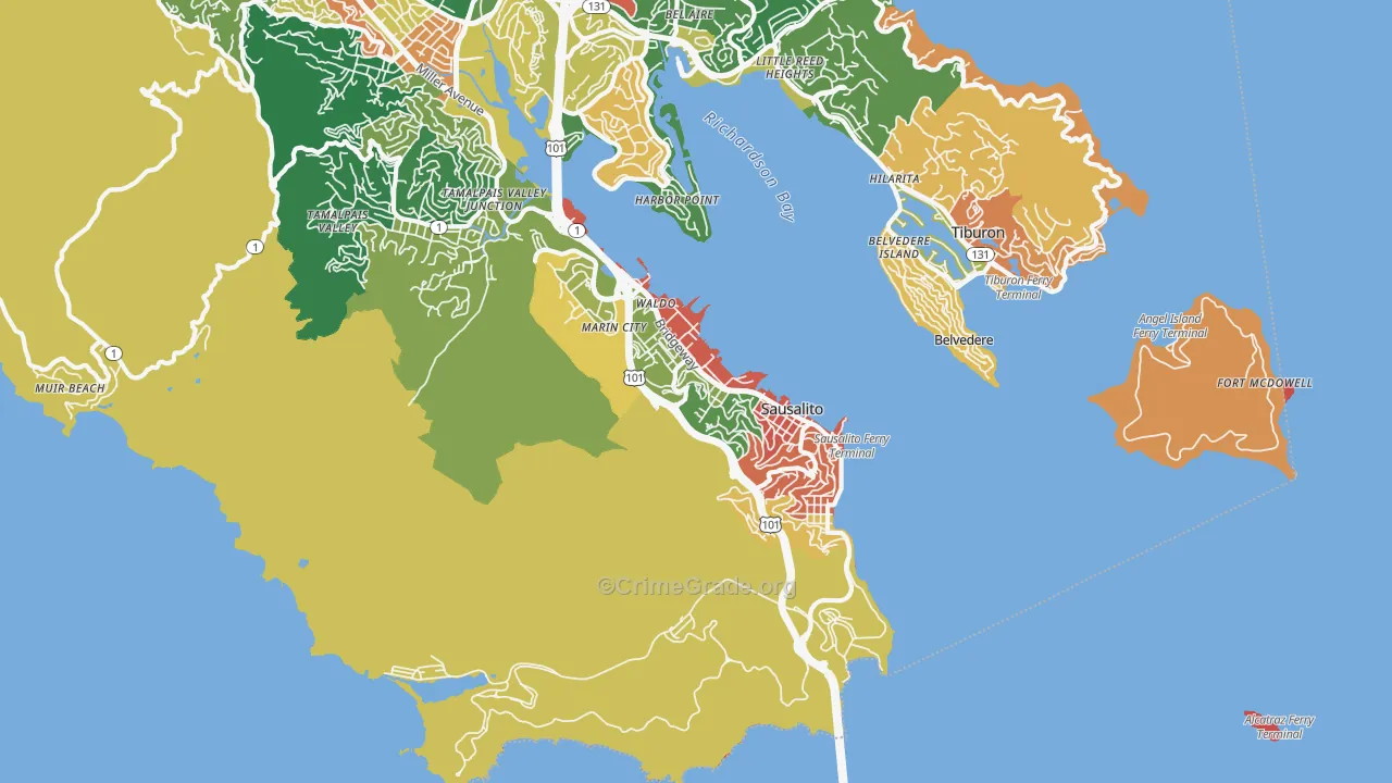 Sausalito, CA Map of Assault Rates