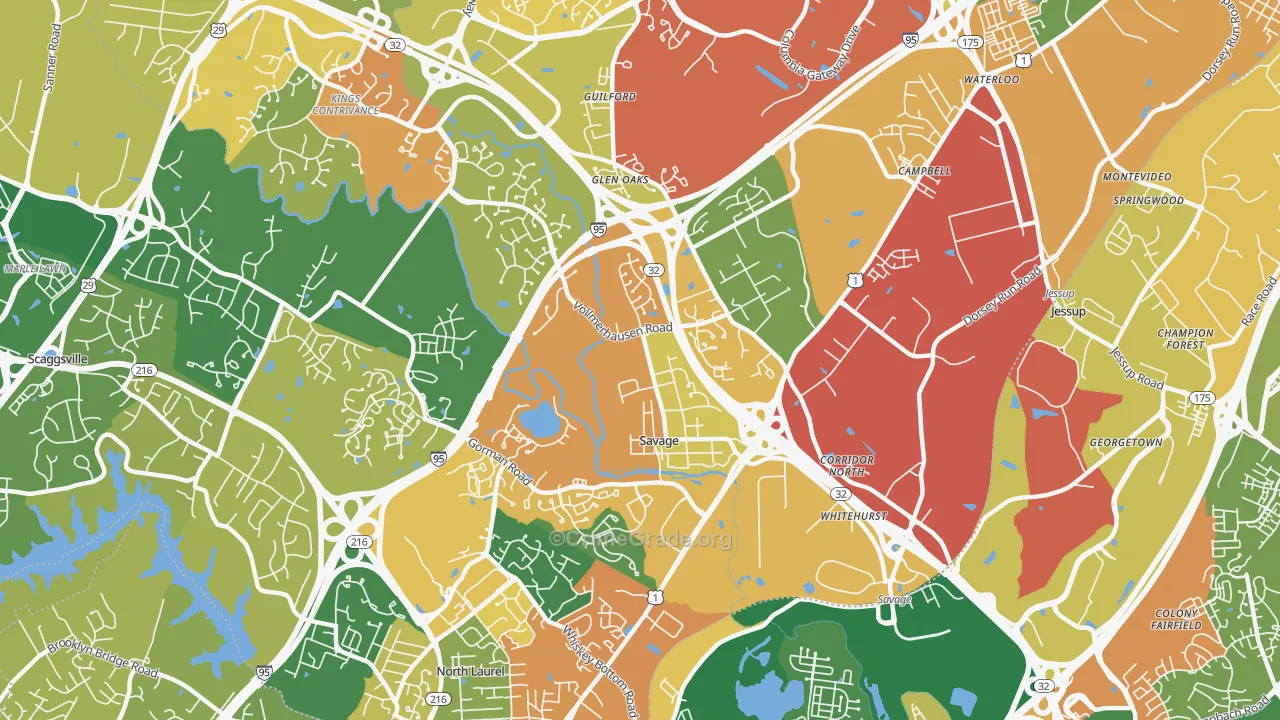Savage-Guilford, Laurel, MD Map of Assault Rates