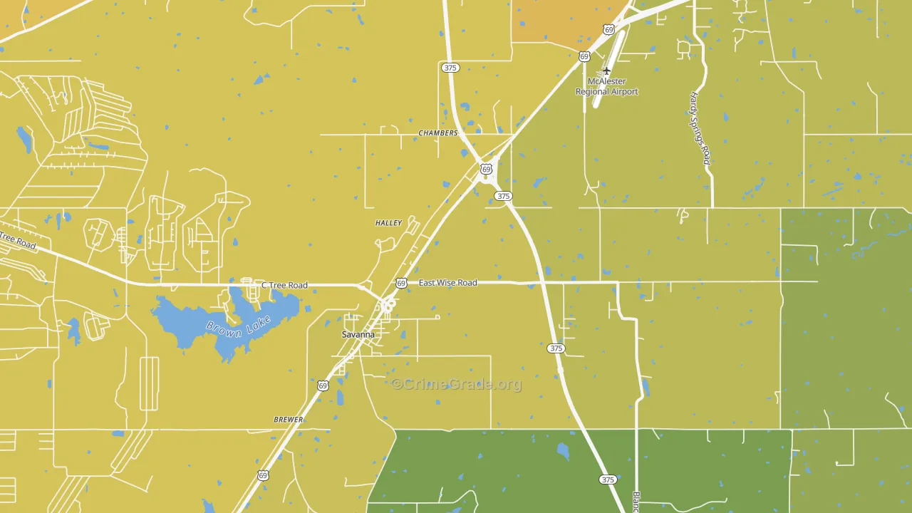 Savanna, OK Map of Assault Rates