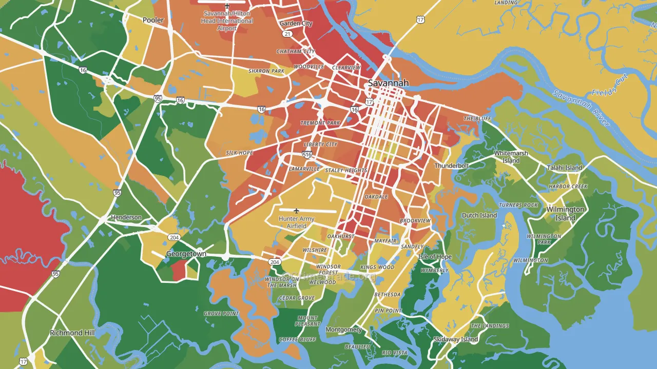 Savannah, GA Map of Assault Rates