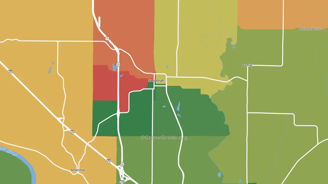 Savannah, MO Map of Assault Rates