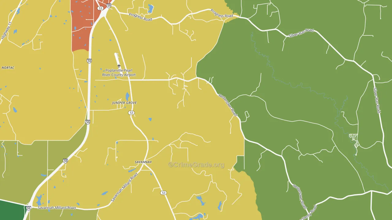 Savannah, MS Map of Assault Rates