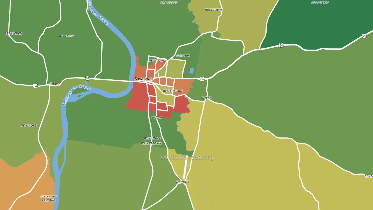 Savannah, TN Map of Assault Rates