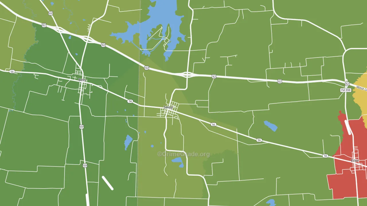 Savoy, TX Map of Assault Rates