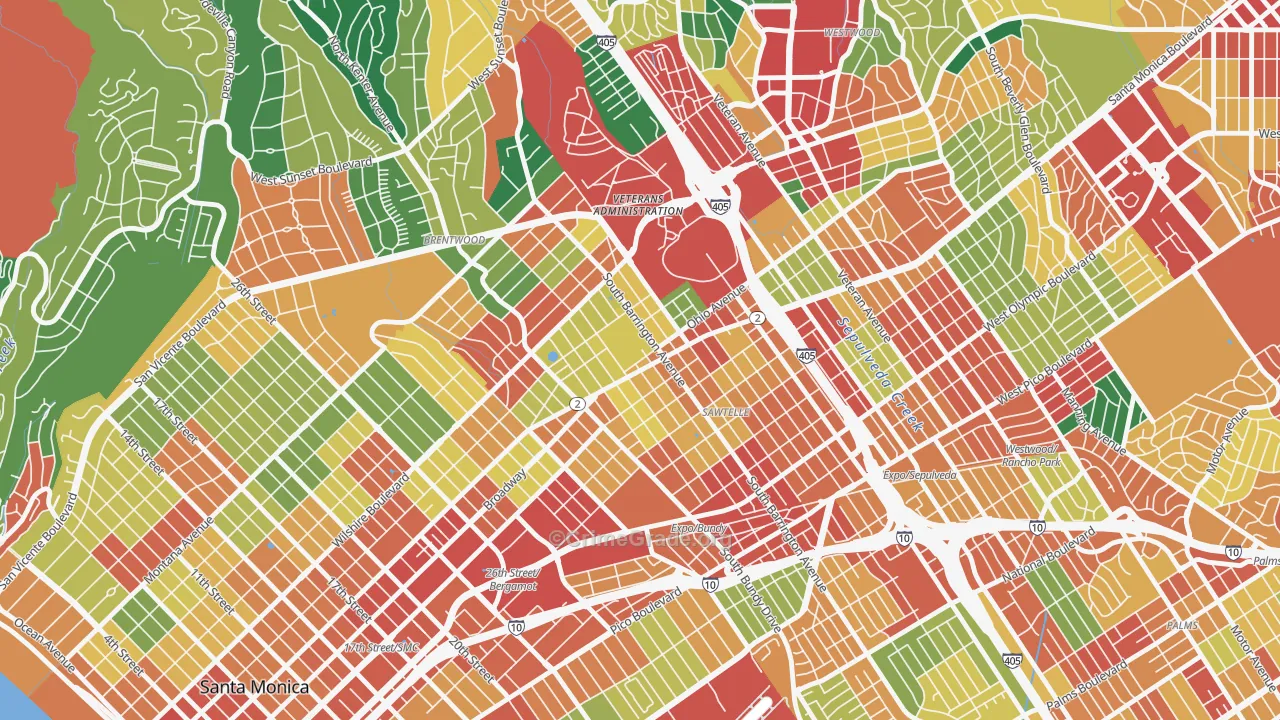 Sawtelle, Los Angeles, CA Map of Assault Rates