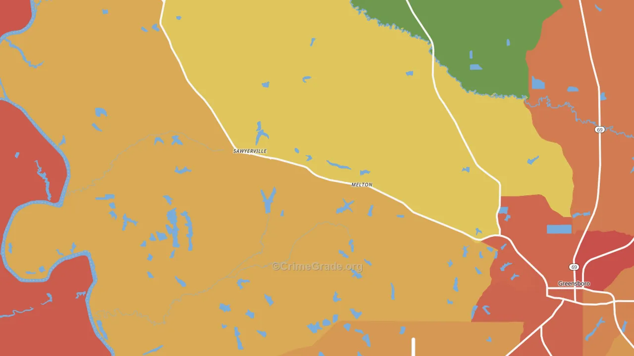 Sawyerville, AL Map of Assault Rates