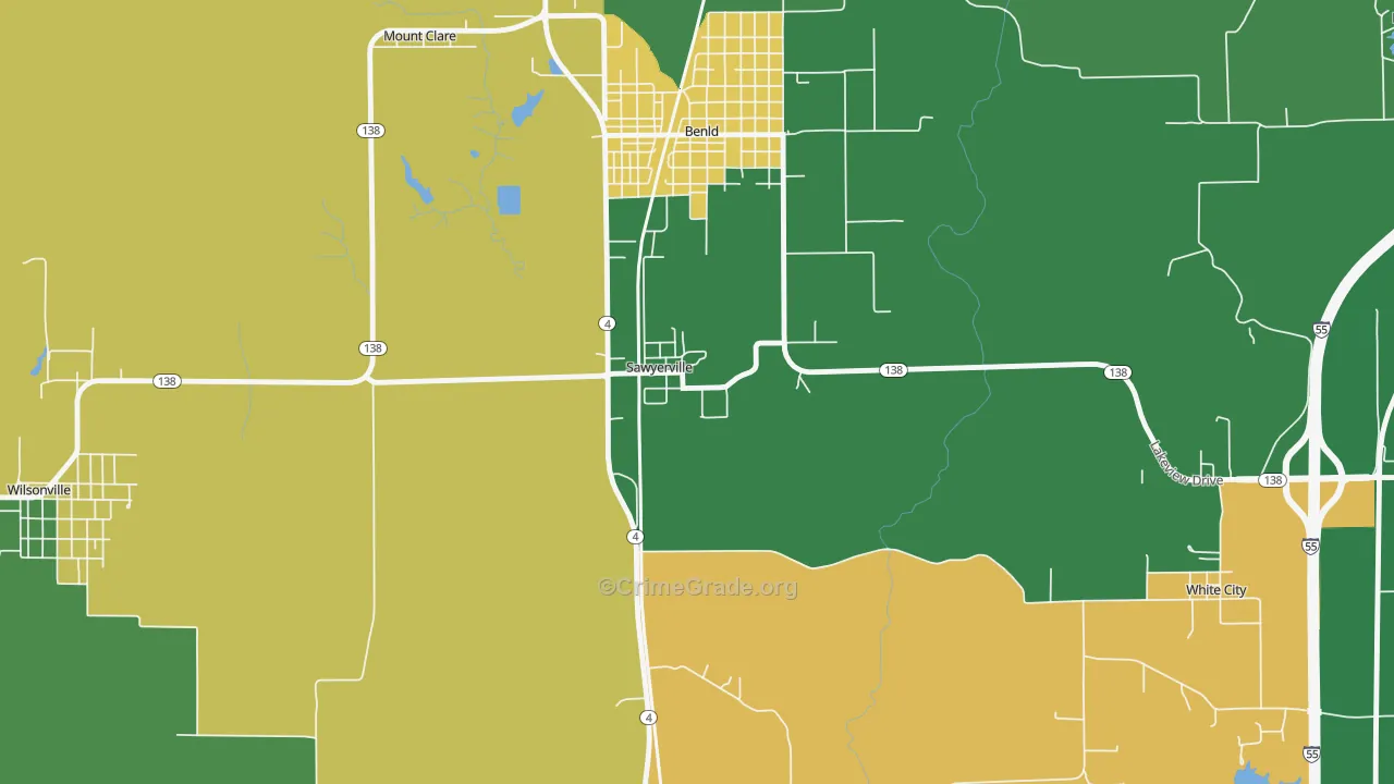 Sawyerville, IL Map of Assault Rates