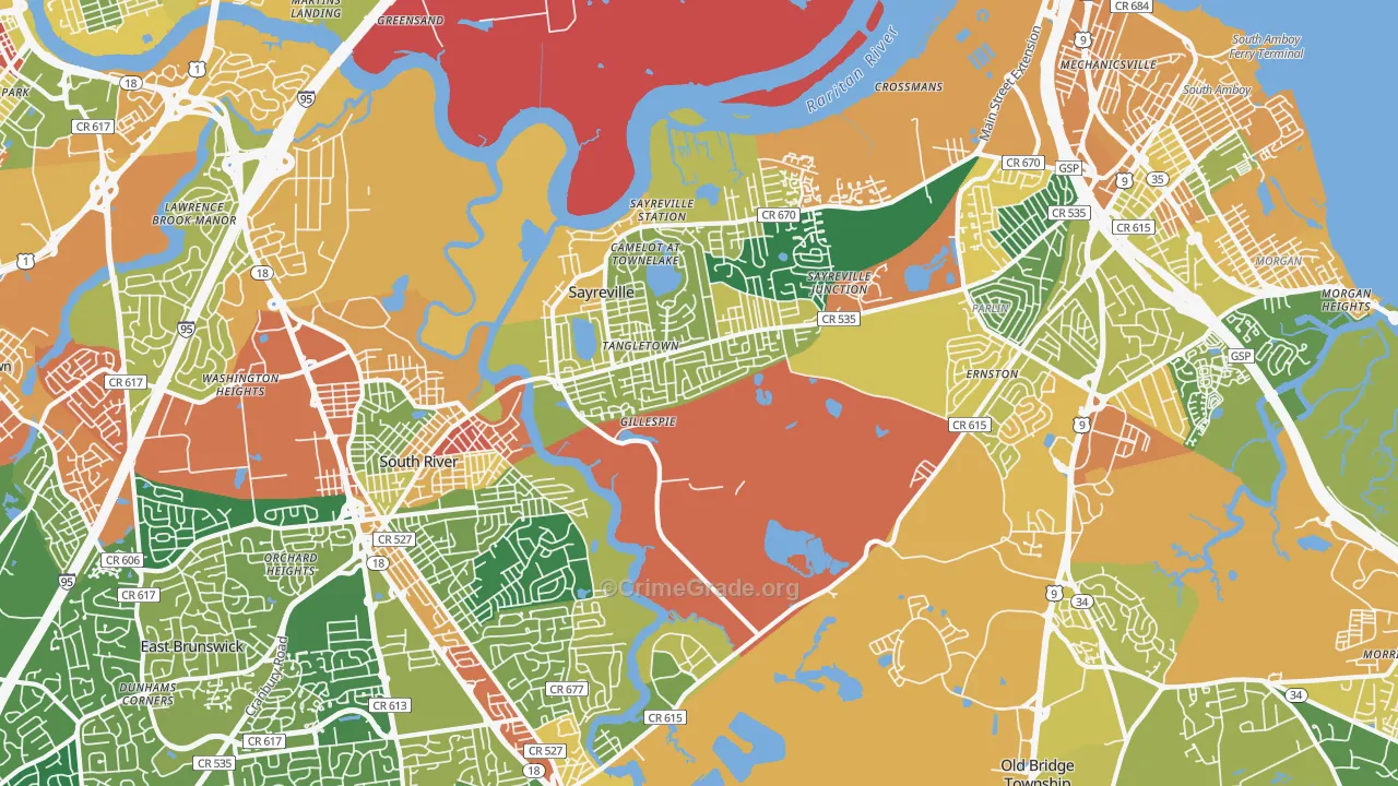 Sayreville, NJ Map of Assault Rates